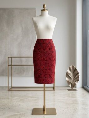 Soho Apparel Red Patterned Pencil Skirt